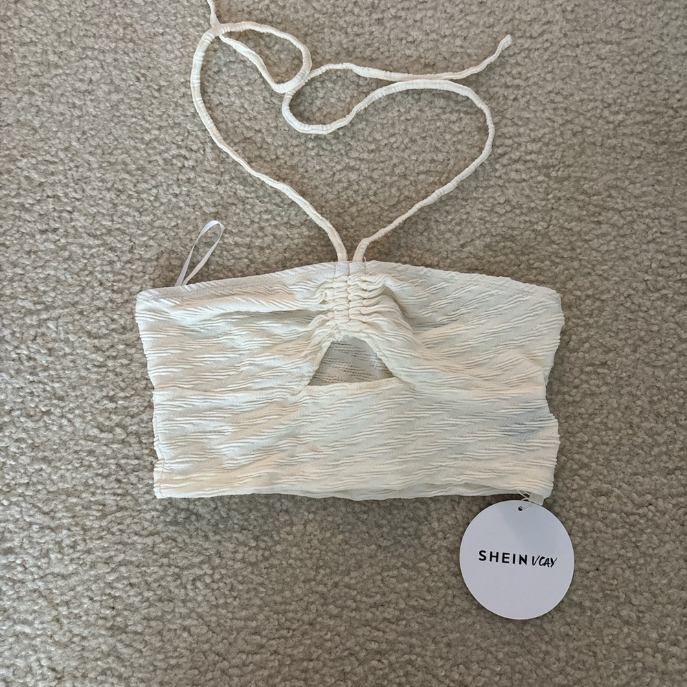 SHEIN Cream Ruched Cut Out Crop Tank Top